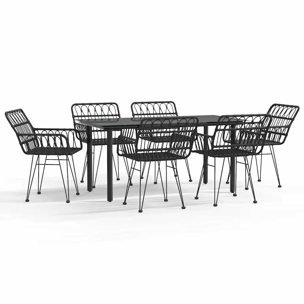 7-dijelni vrtni blagovaonski set od poliratana crni Crna Dužina stola 160 cm