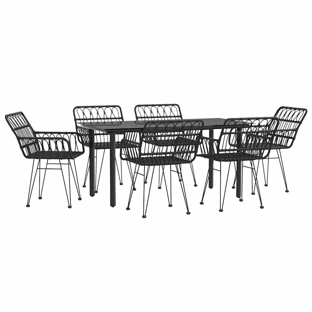 7-dijelni vrtni blagovaonski set od poliratana crni Crna Dužina stola 160 cm