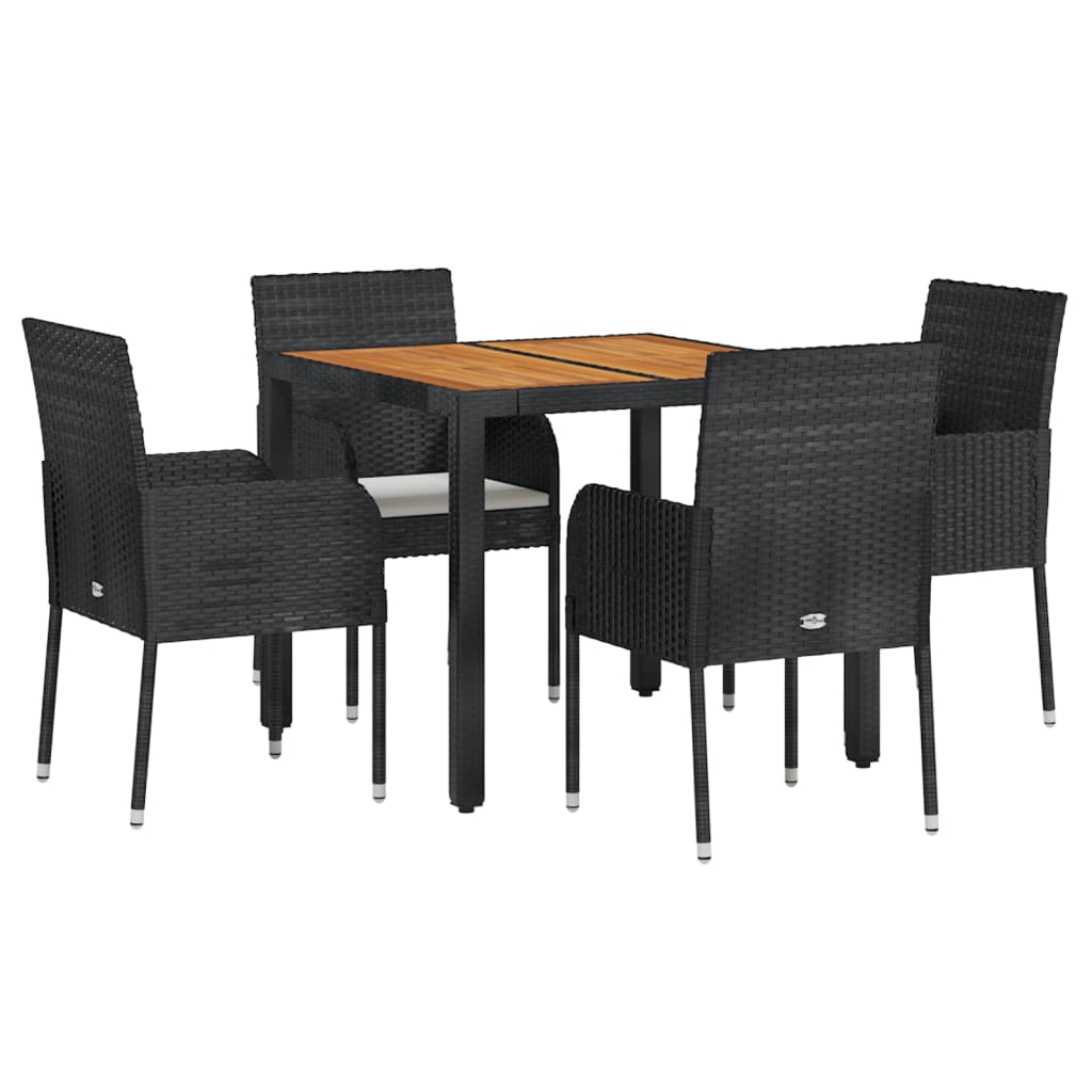 5-dijelni vrtni blagovaonski set s jastucima od poliratana crni
