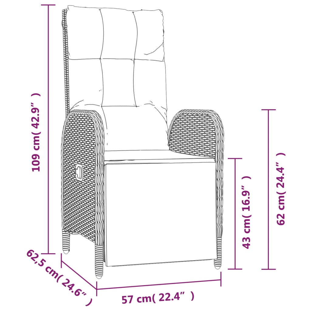 3-dijelni vrtni blagovaonski set s jastucima od poliratana crni