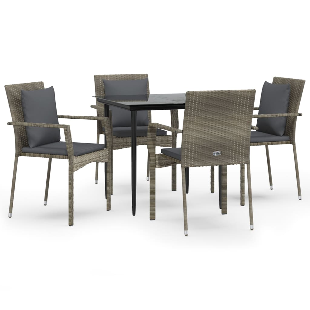 5-dijelni vrtni blagovaonski set crno-sivi od poliratana
