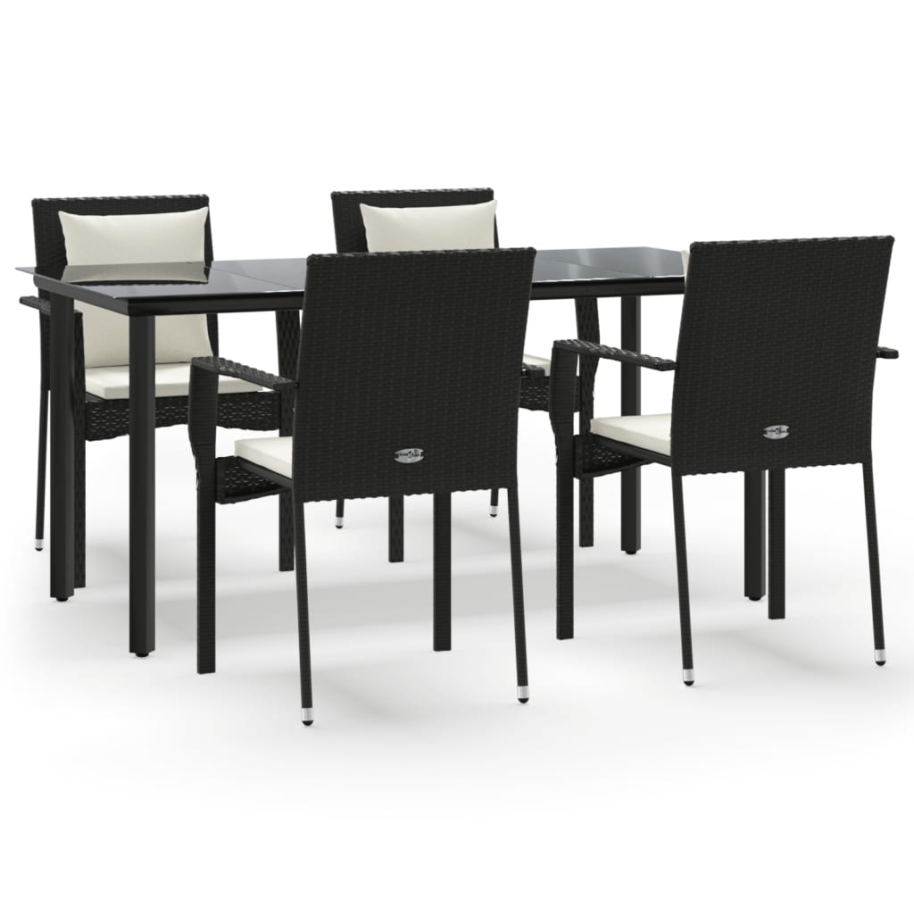 5-dijelni vrtni blagovaonski set s jastucima od poliratana crni Crna Dužina stola 160 cm
