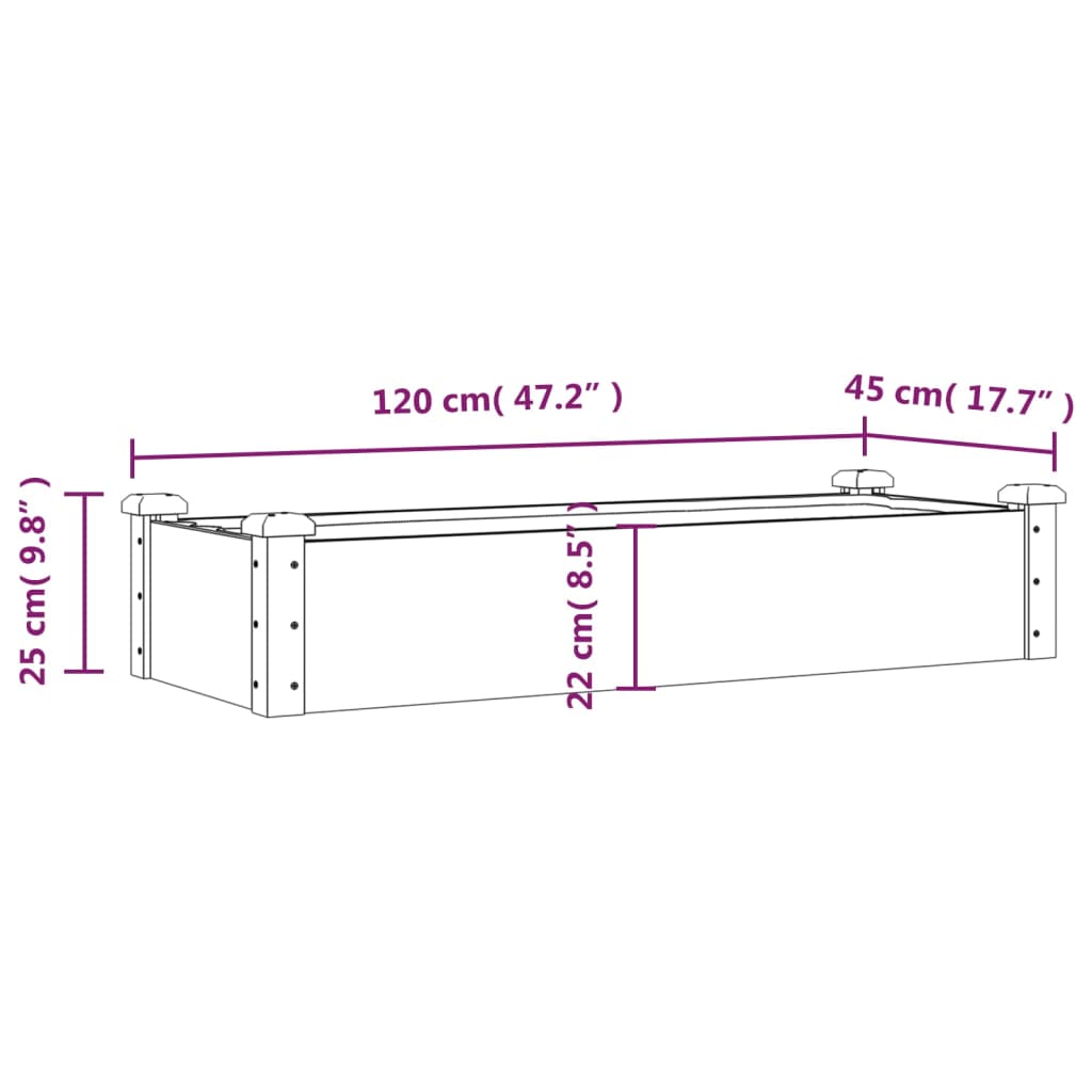 Povišena vrtna gredica s oblogom siva 120x45x25 cm od jelovine