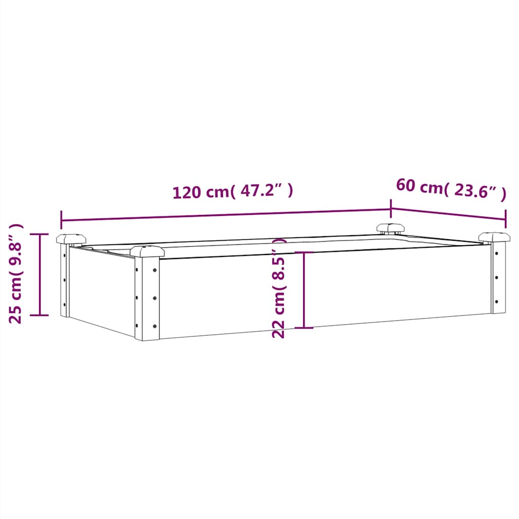 Povišena vrtna gredica s oblogom 120x60x25 cm masivna jelovina