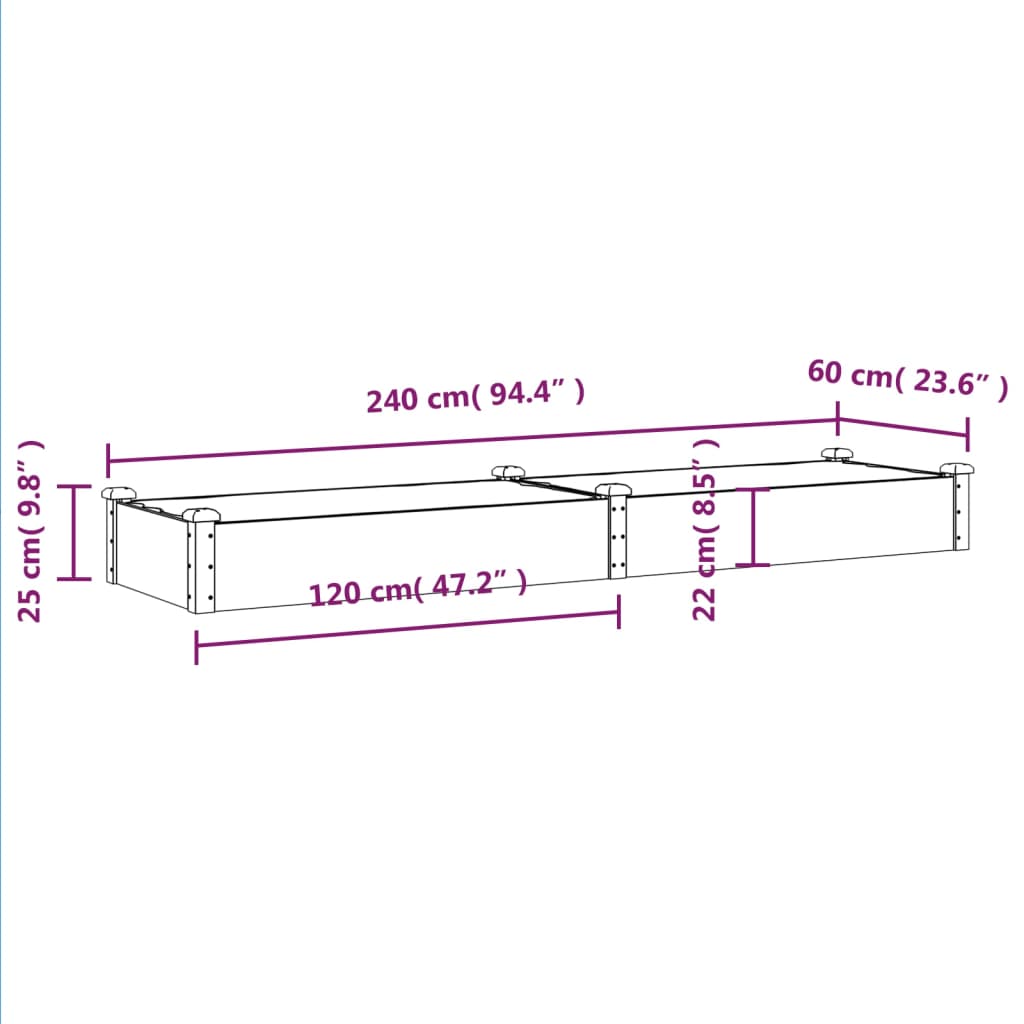 Povišena vrtna gredica s oblogom siva 240x60x25 cm od jelovine