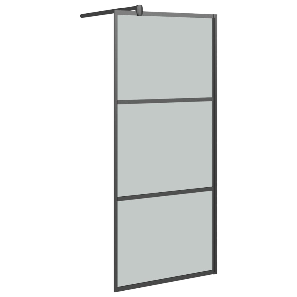 Pregrada za tuš s policom crna 80 x 195 cm s mutnim staklom ESG