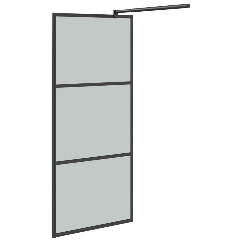 Pregrada za tuš s policom crna 80 x 195 cm s mutnim staklom ESG