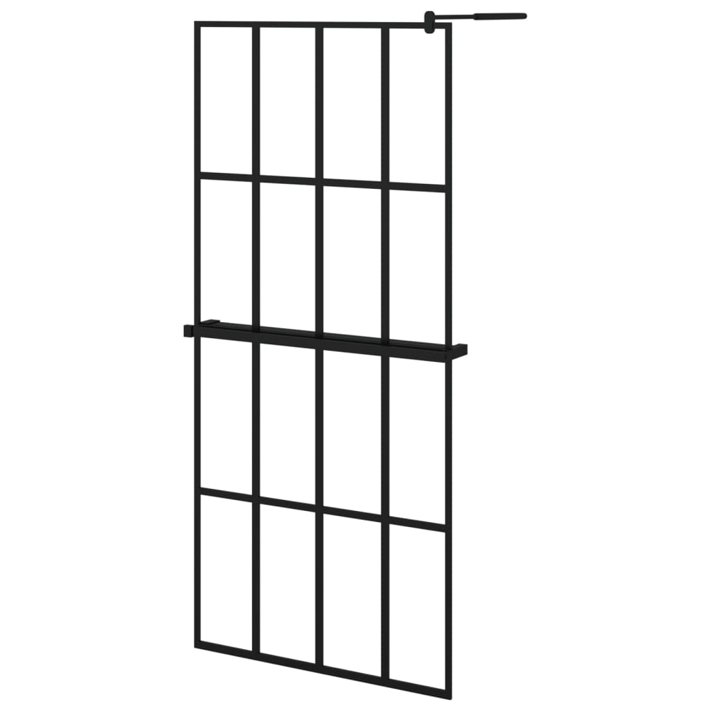 Pregrada za tuš s policom crna 90x195 cm staklo ESG i aluminij