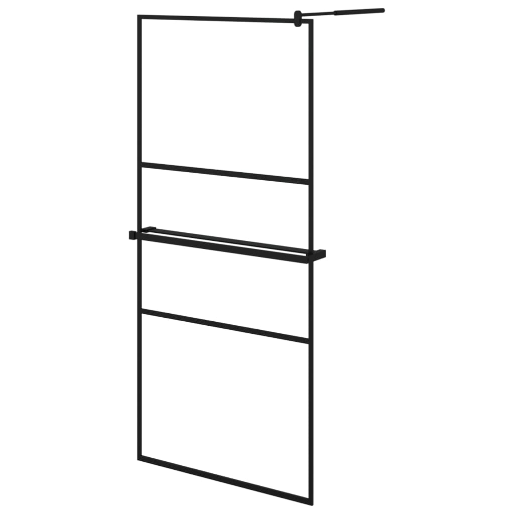 Pregrada za tuš s policom crna 90x195 cm staklo ESG i aluminij
