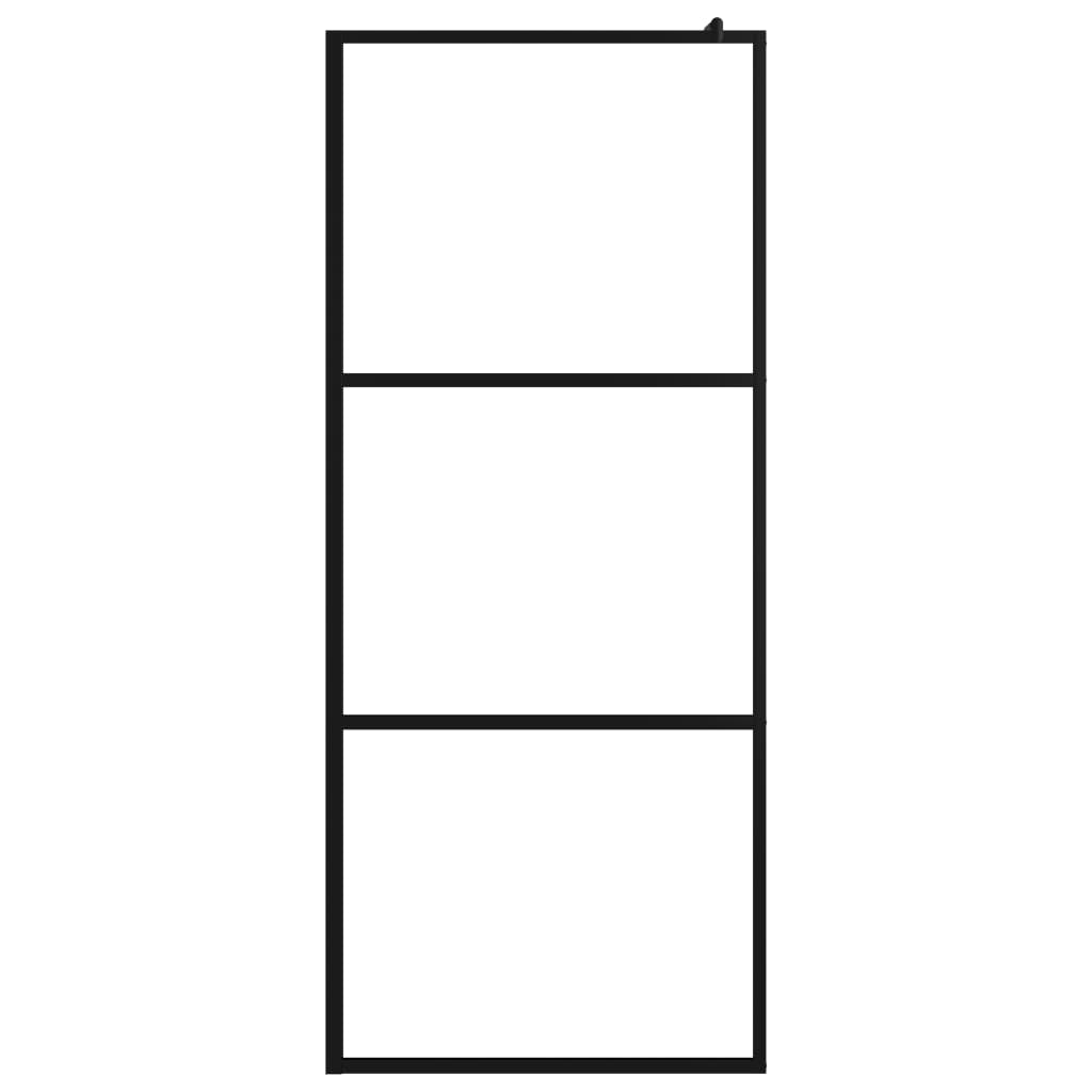 Pregrada za tuš s policom crna 90x195 cm staklo ESG i aluminij