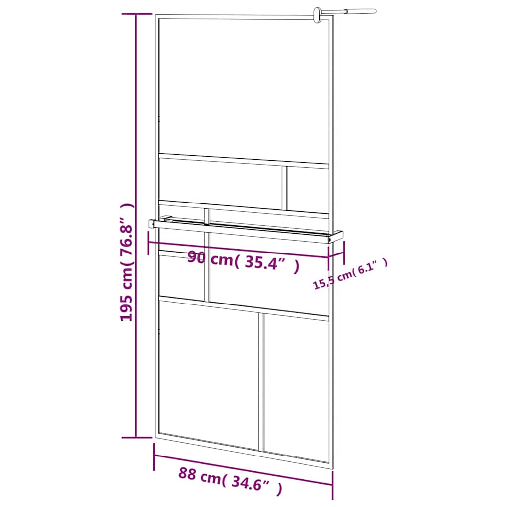 Pregrada za tuš s policom crna 90x195 cm staklo ESG i aluminij