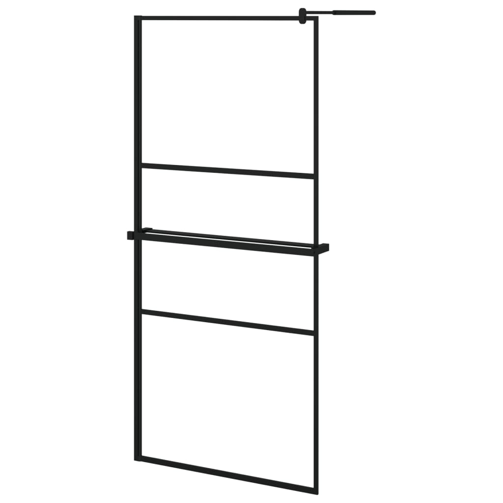 Pregrada za tuš s policom crna 90x195 cm staklo ESG i aluminij