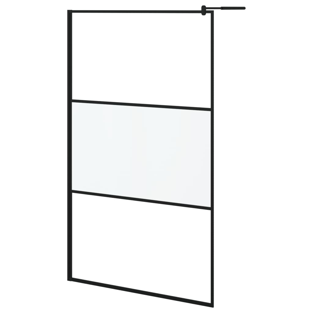 Pregrada za tuš s policom crna 115x195 cm staklo ESG i aluminij