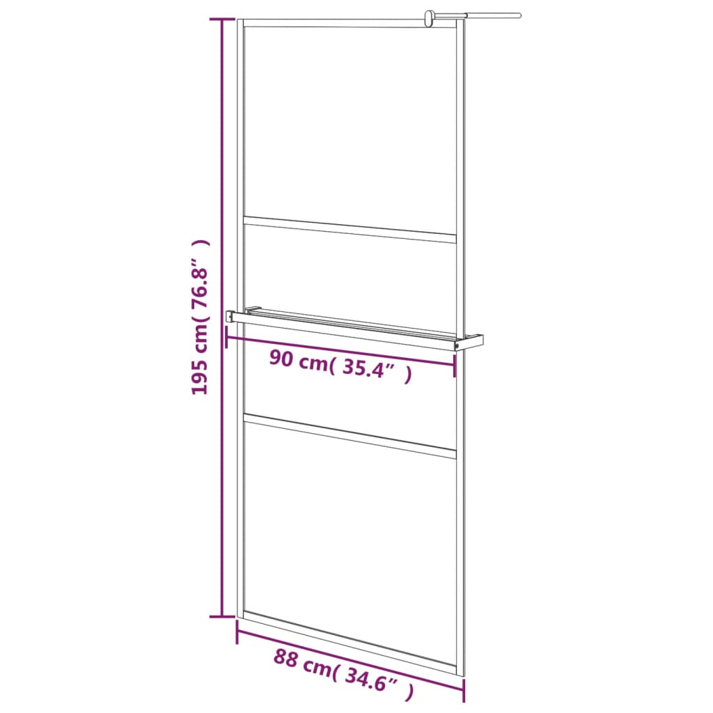 Pregrada za tuš s policom krom 90x195 cm staklo ESG i aluminij