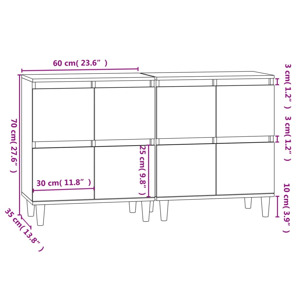 Komode 2 kom crne 60x35x70 cm od konstruiranog drva