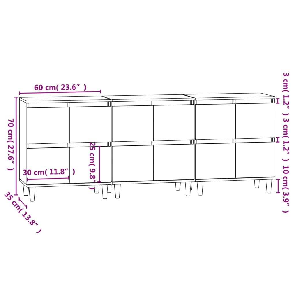 Komode 3 kom crne 60x35x70 cm od konstruiranog drva