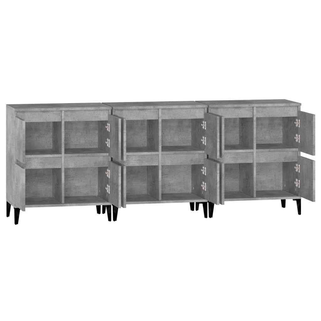 Komode 3 kom siva boja betona 60x35x70 cm od konstruiranog drva