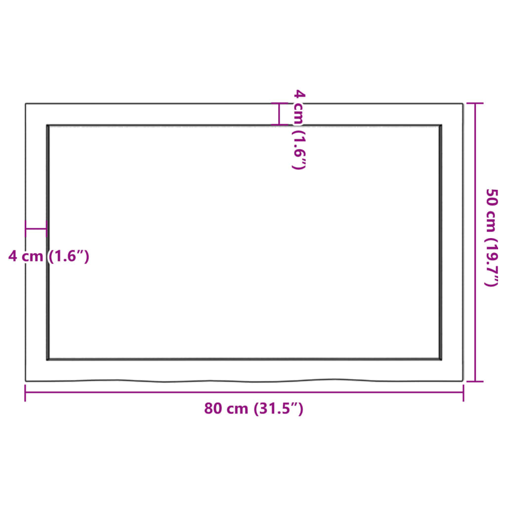 Kupaonska radna ploča 80x50x(2-6) cm netretirano masivno drvo