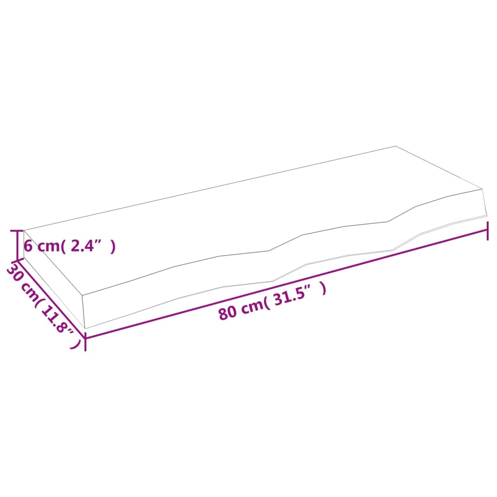 Kupaonska radna ploča svjetlosmeđa 80x30x(2-6) cm masivno drvo