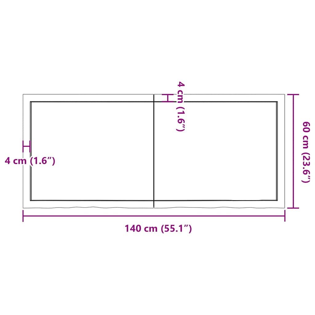 Kupaonska radna ploča svjetlosmeđa 140x60x(2-6) cm masivno drvo
