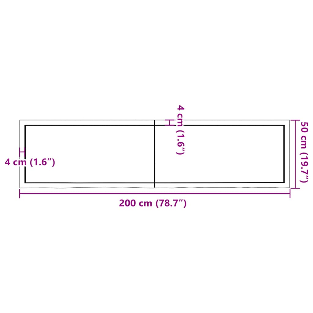 Kupaonska radna ploča svjetlosmeđa 200x50x(2-4) cm masivno drvo