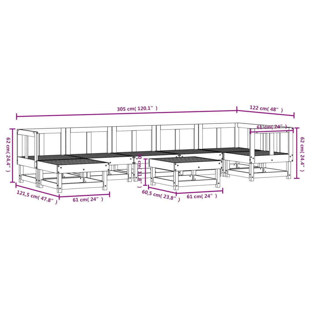 8-dijelna vrtna garnitura od impregnirane borovine