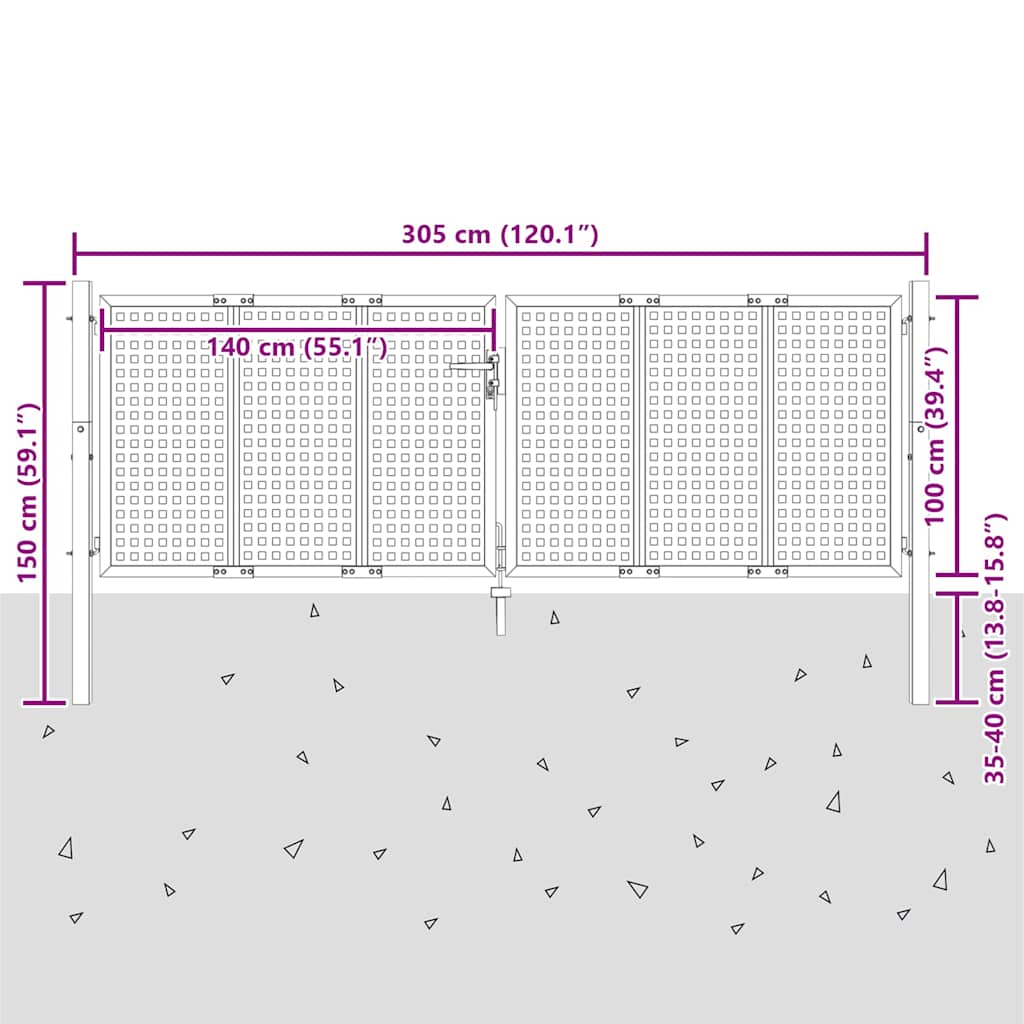 Vrtna vrata antracit boje 300x100 cm čelik