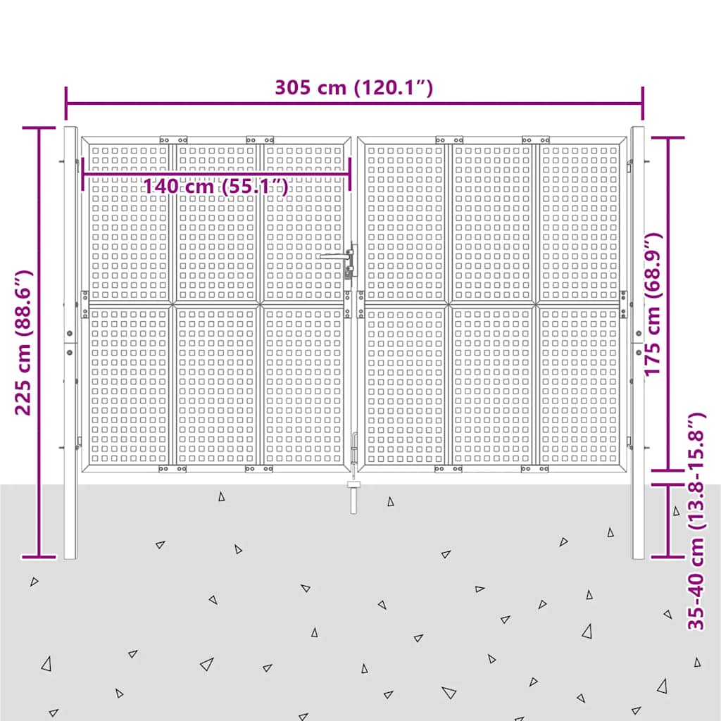 Vrtna vrata antracit boje 300x175 cm čelik