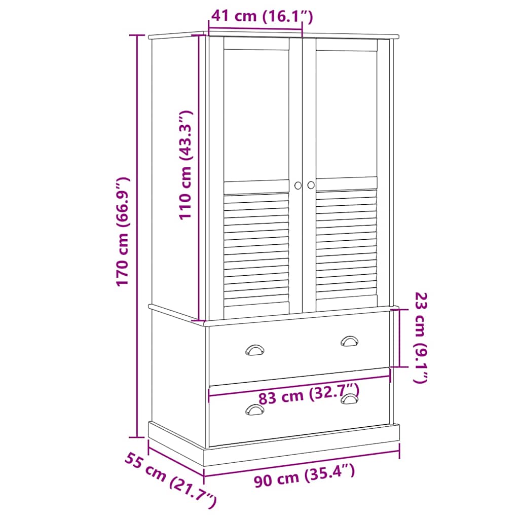 Ormar VIGO sivi 90 x 55 x 170 cm od masivne borovine