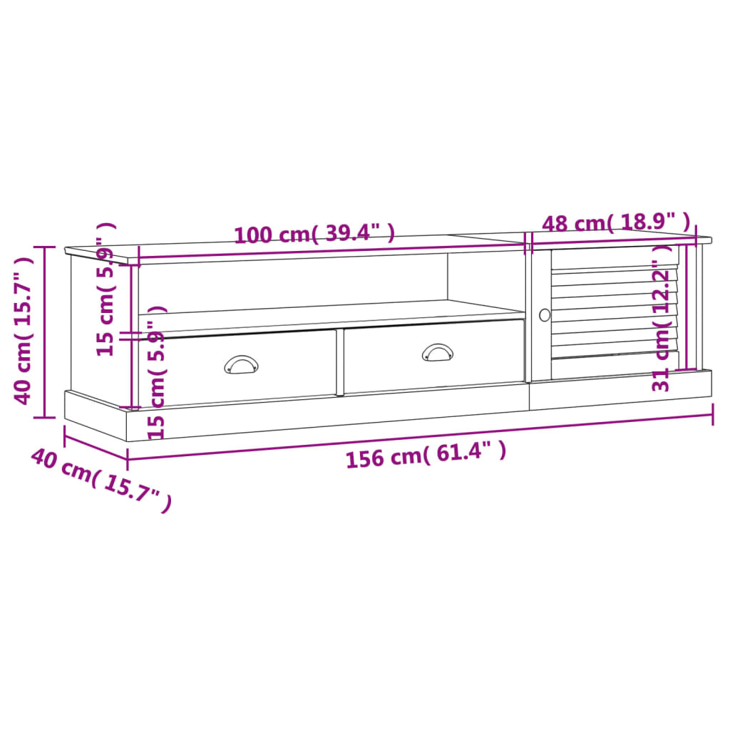 TV ormarić VIGO sivi 156 x 40 x 40 cm od masivne borovine