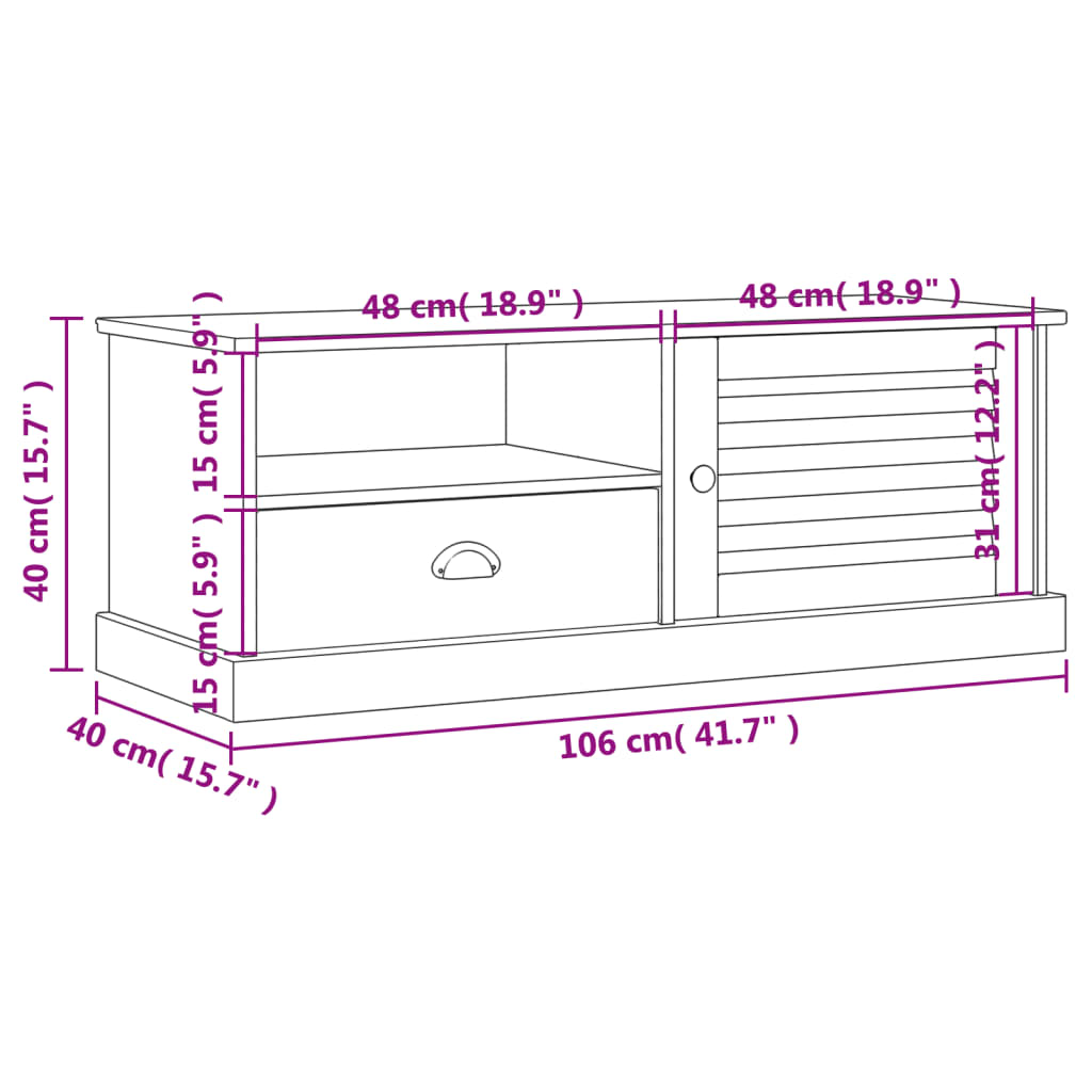 TV ormarić VIGO sivi 106 x 40 x 40 cm od masivne borovine