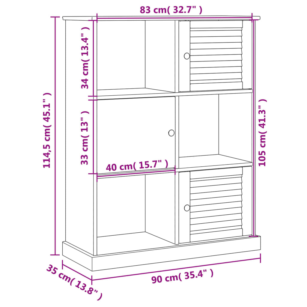 Regal za knjige VIGO bijeli 90x35x114,5 cm od masivne borovine