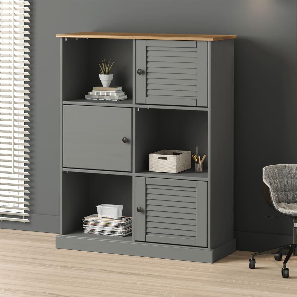 Regal za knjige VIGO sivi 90x35x114,5 cm od masivne borovine