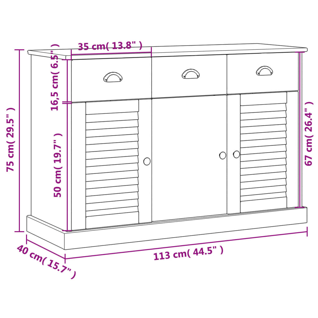 Komoda s ladicama VIGO 113x40x75 cm siva od masivne borovine