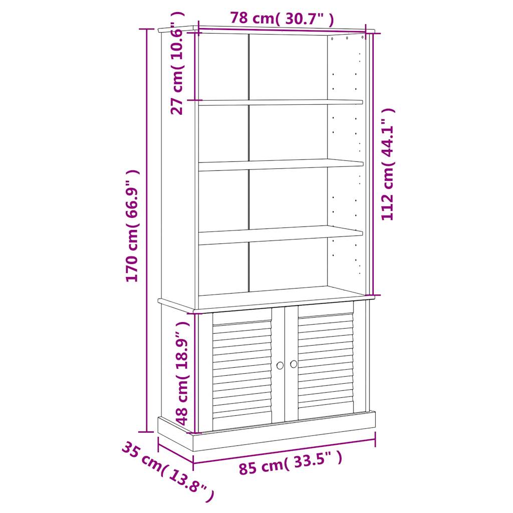 Regal za knjige VIGO sivi 85 x 35 x 170 cm od masivne borovine