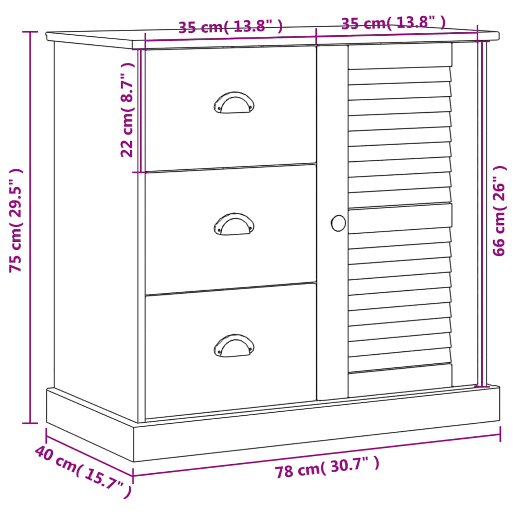 Komoda s ladicama VIGO 78 x 40 x 75 cm od masivne borovine
