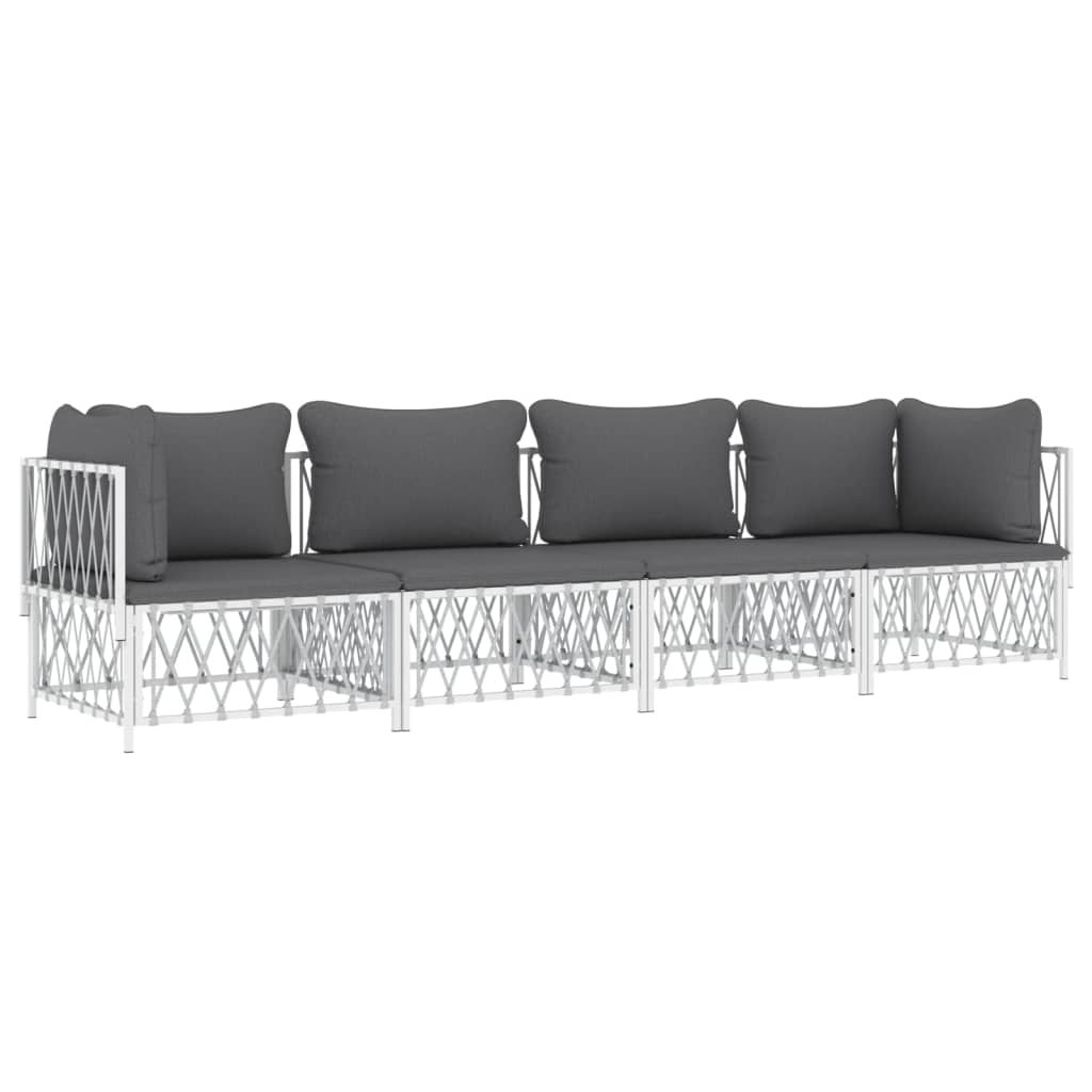 4-dijelna vrtna garnitura s jastucima bijela čelična