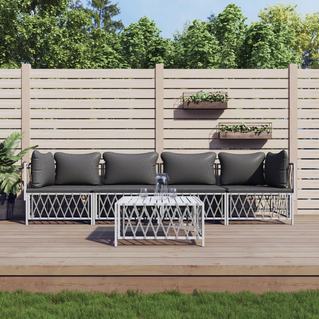 5-dijelna vrtna garnitura s jastucima bijela čelična