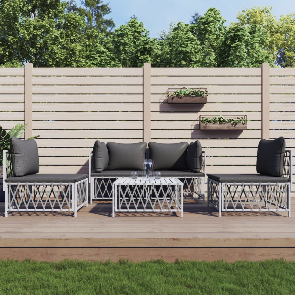 5-dijelna vrtna garnitura s jastucima bijela čelična