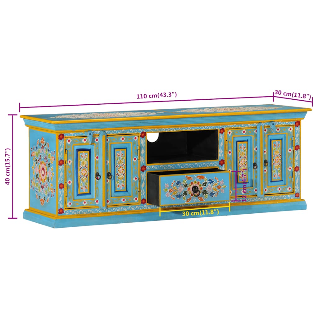 TV ormarić plavi 110 x 30 x 40 cm od masivnog drva manga
