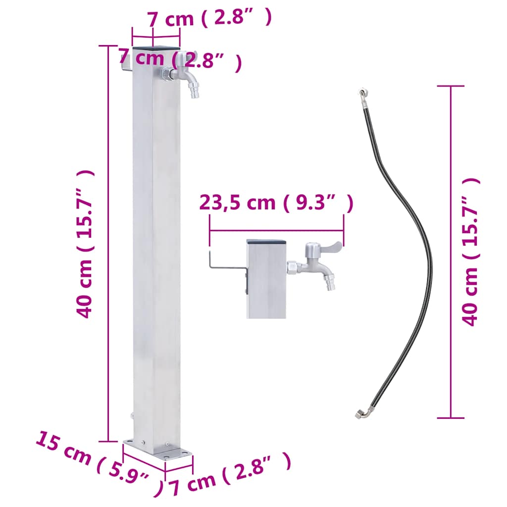 Vrtni stup za vodu 40 cm od nehrđajućeg čelika četvrtasti