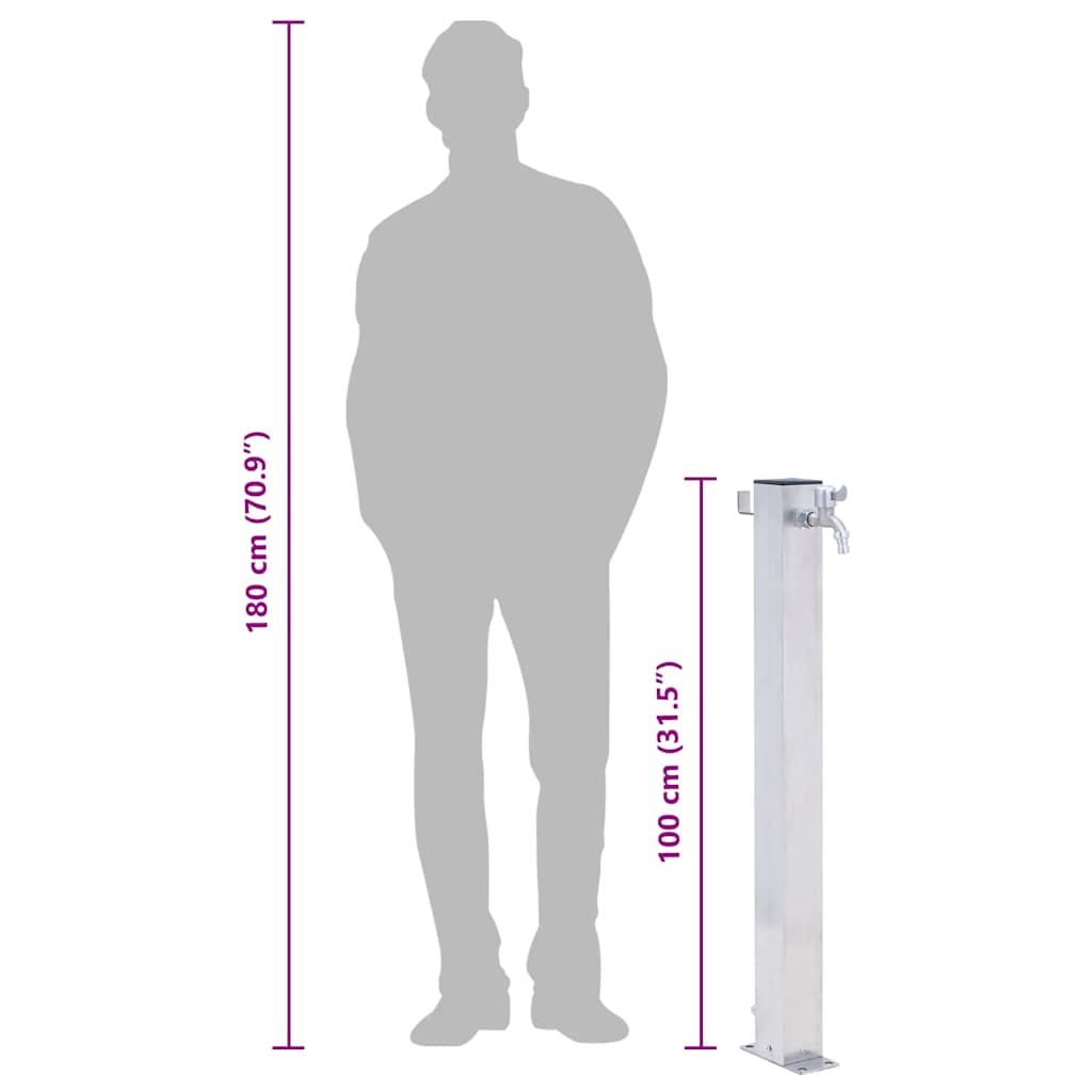 Vrtni stup za vodu 100 cm od nehrđajućeg čelika četvrtasti