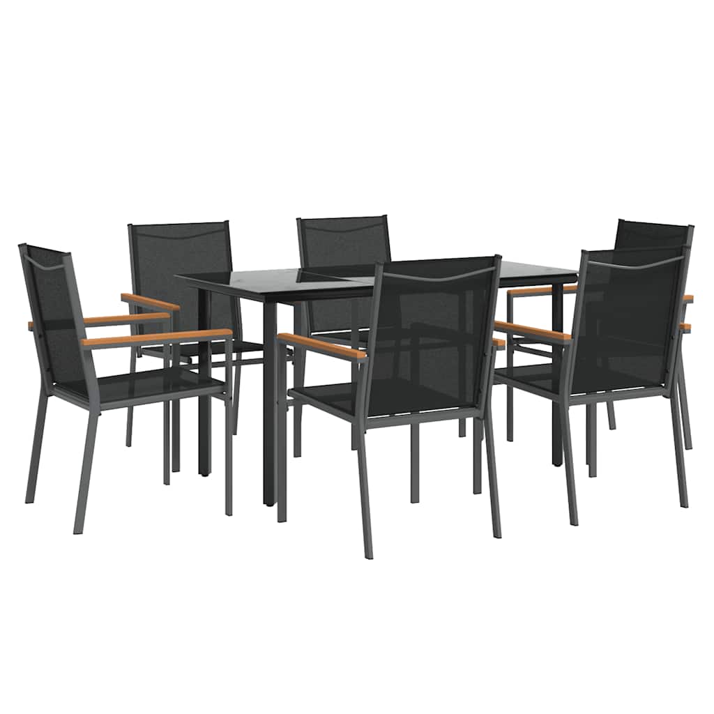 7-dijelni vrtni blagovaonski set crni od tekstilena i čelika