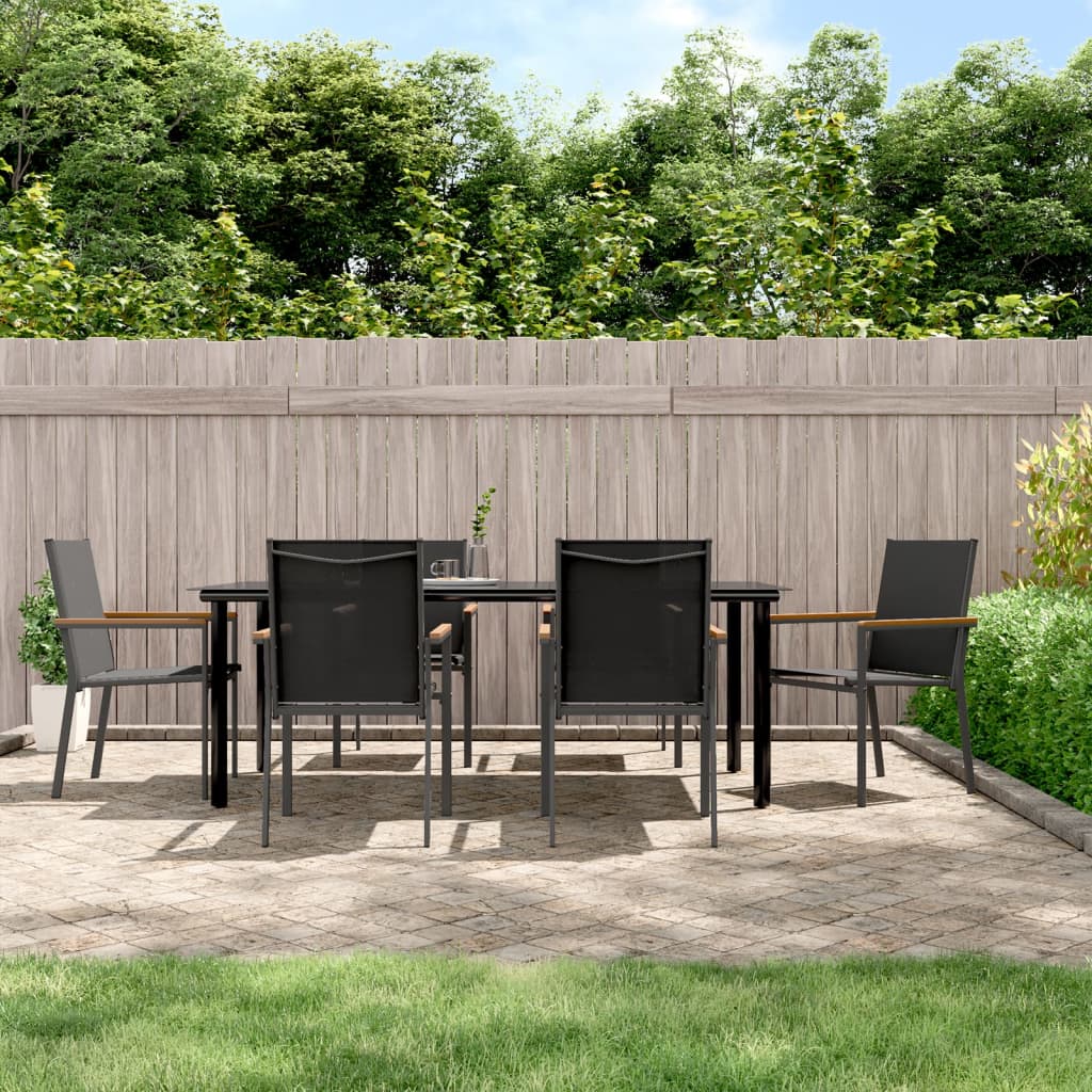 7-dijelni vrtni blagovaonski set crni od tekstilena i čelika