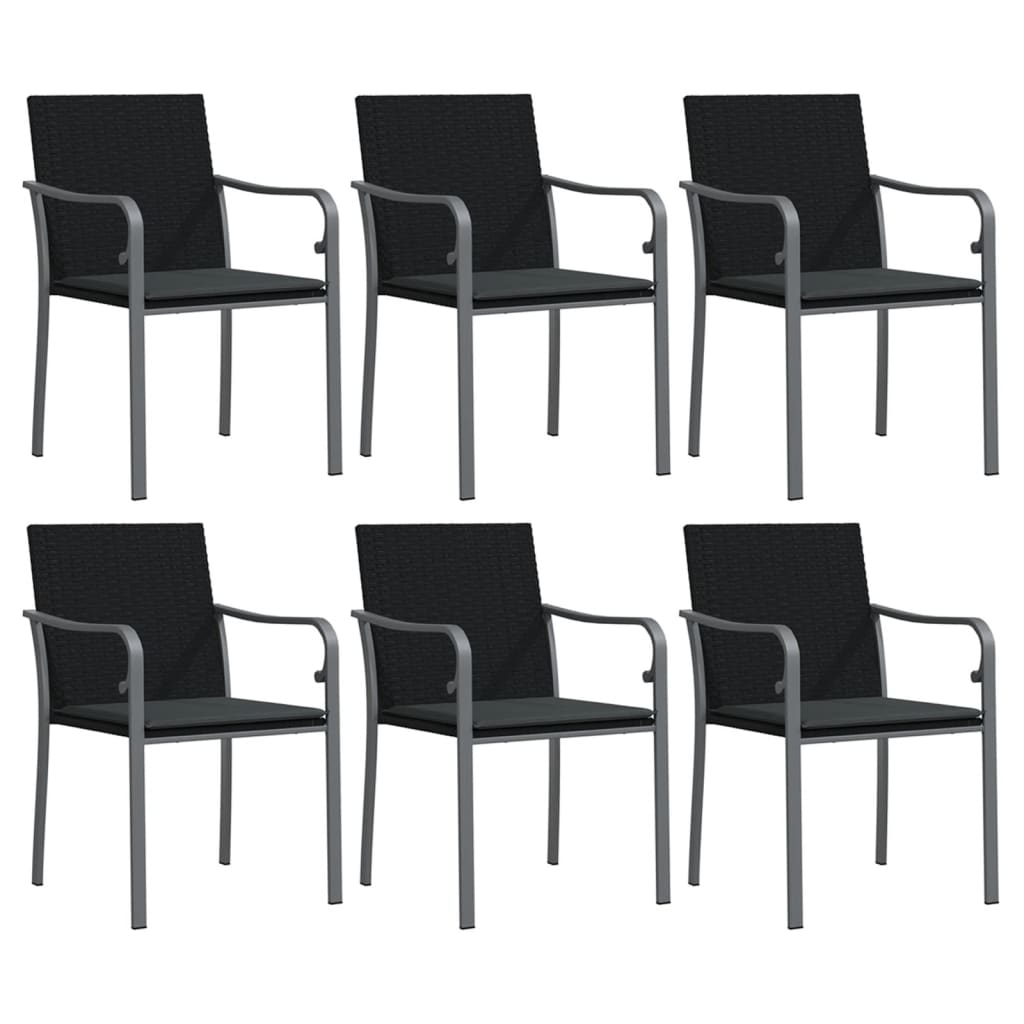 Vrtne stolice s jastucima 6 kom crne 56x59x84 cm od poliratana