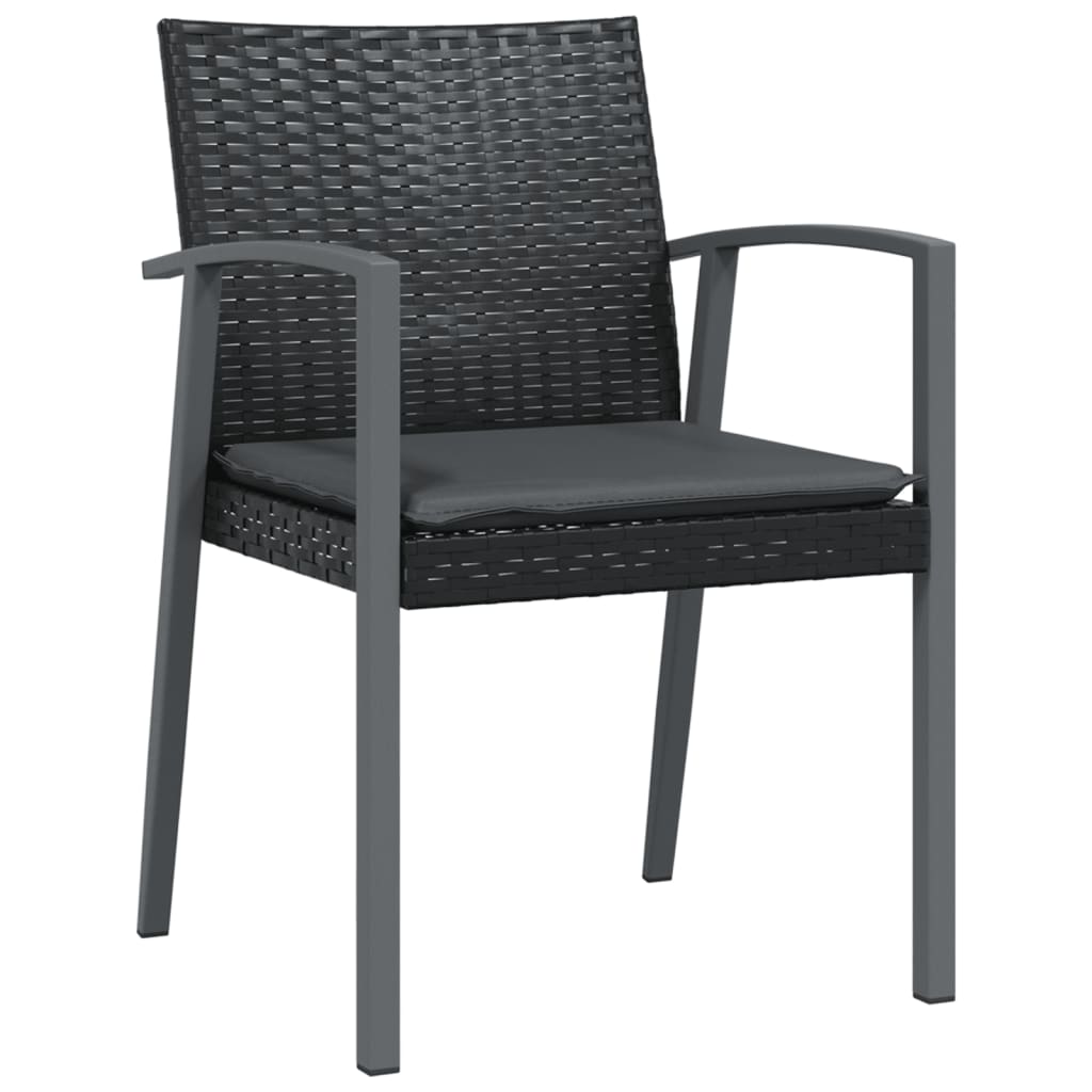 Vrtne stolice s jastucima 4 kom crne 56,5x57x83 cm poliratan