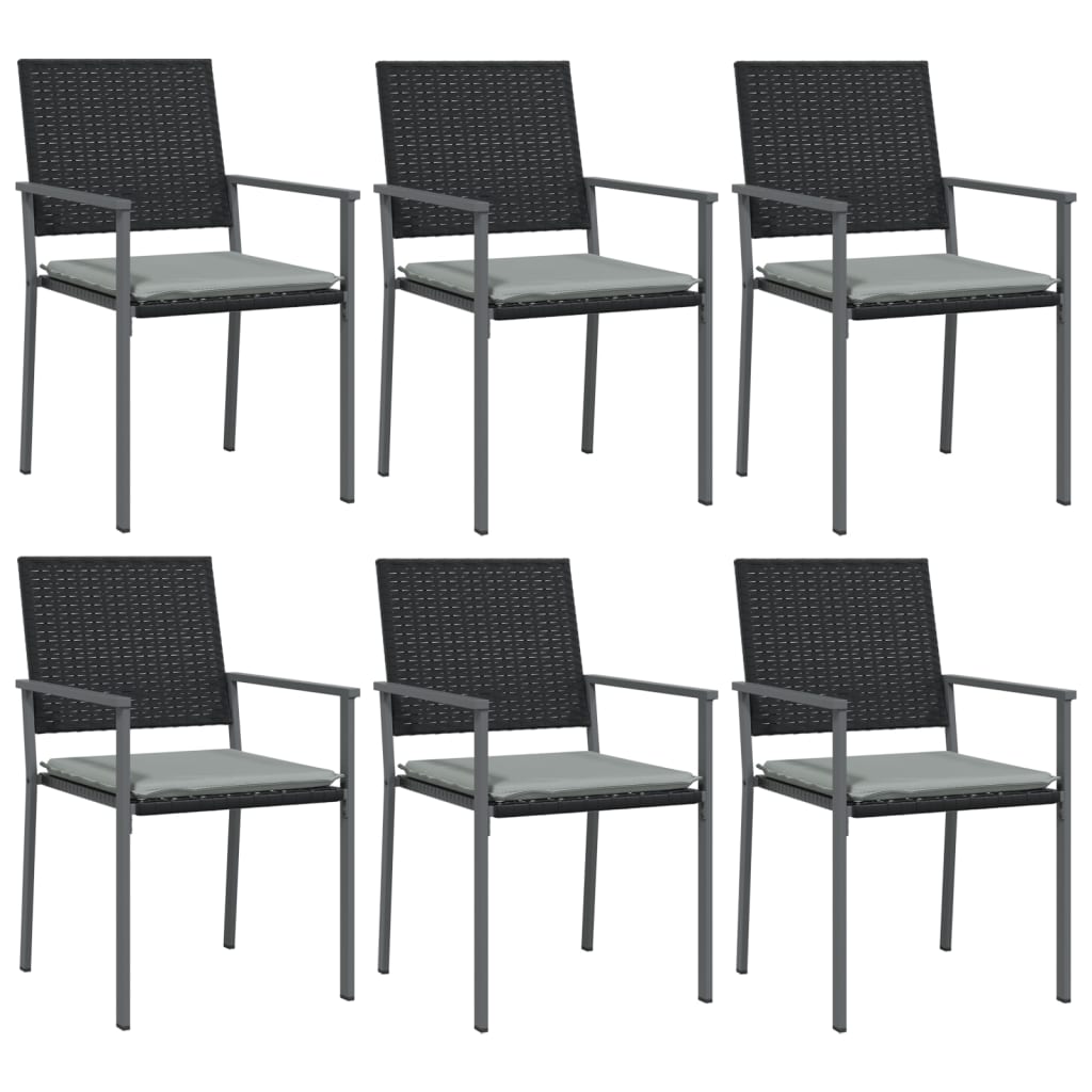 Vrtne stolice s jastucima 6 kom crne 54x62,5x89 cm poliratan