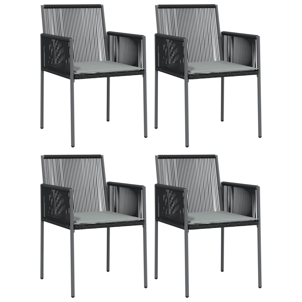 Vrtne stolice s jastucima 4 kom crne 54x60,5x83,5 cm poliratan