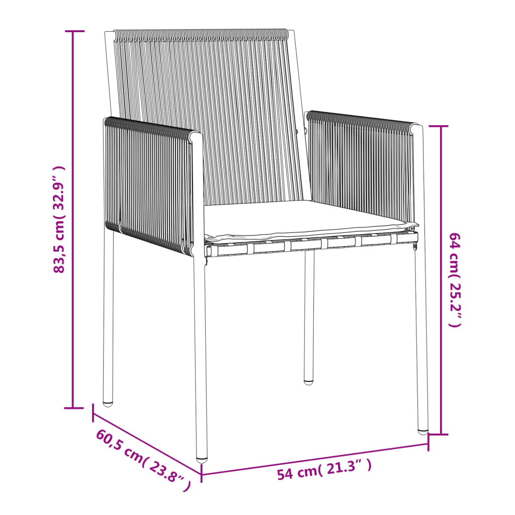 Vrtne stolice s jastucima 4 kom crne 54x60,5x83,5 cm poliratan