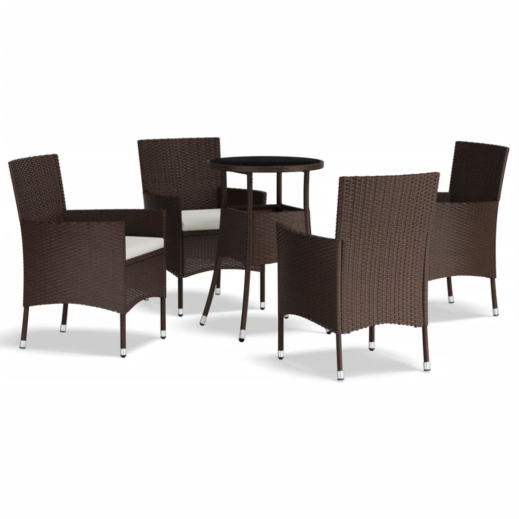 5-dijelni vrtni bistro set od poliratana s jastucima smeđi Smeđa